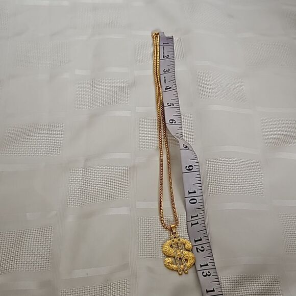 Men's Gold Plated Dollar Sign Pendant Chain 13" - Picture 6 of 16